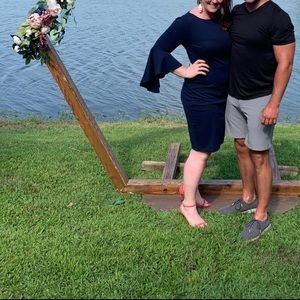 Navy Flutter Sleeve Midi Dress